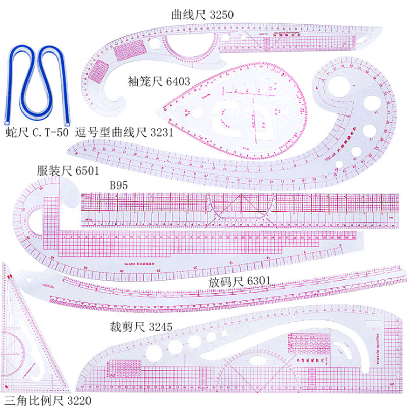 Textile Sewing Patterns - 仕立て屋用の測定定規セット,日曜大工の描画キット,ステッチ,パッチワーク衣類,切削曲線,5/6/9個
