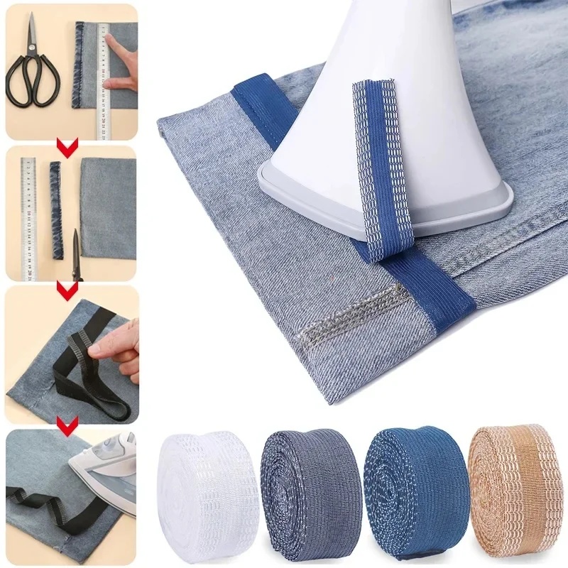 Interfacing Iron On - 1/2個入り、自己接着式のパンツ用補修テープ。アイロンで貼り付け、パンツの裾を短くしたり、補修したりできます。ジーンズやジーンズパンツなどの衣類のDIYに最適。1/3/5メートル。
