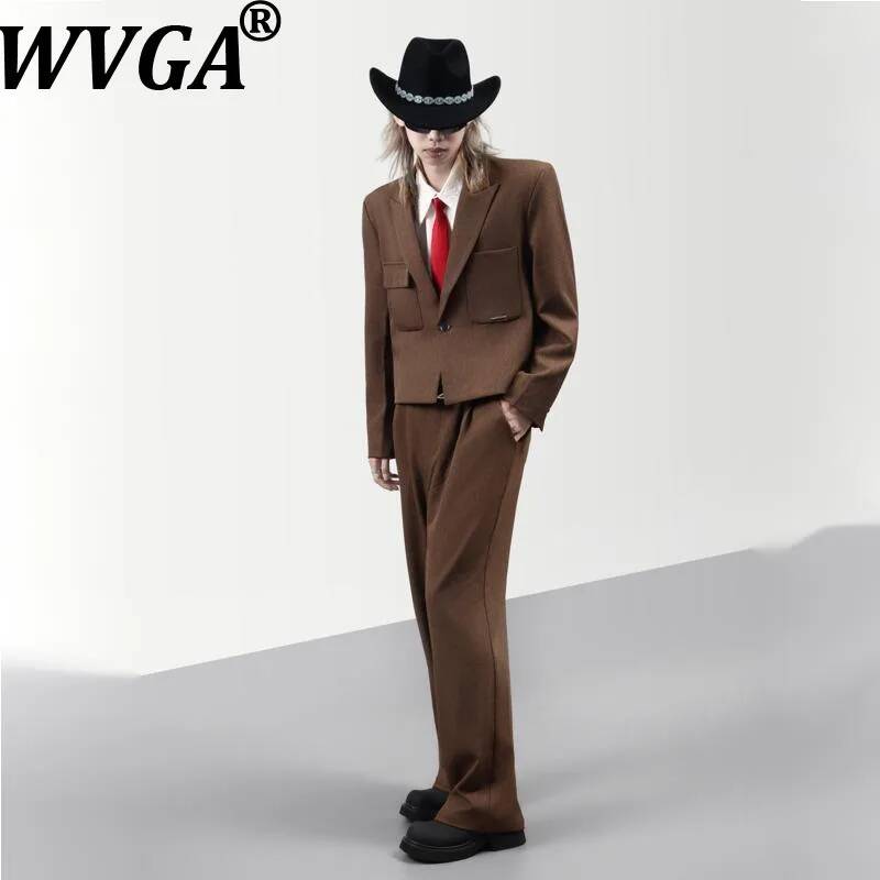 Shoulder Pad Set In - WVGA 春秋の新メンズショートブレザー韓国スタイルトレンディショルダーパッド入りニッチシックカジュアルスーツパンツ 2 点セット W26288