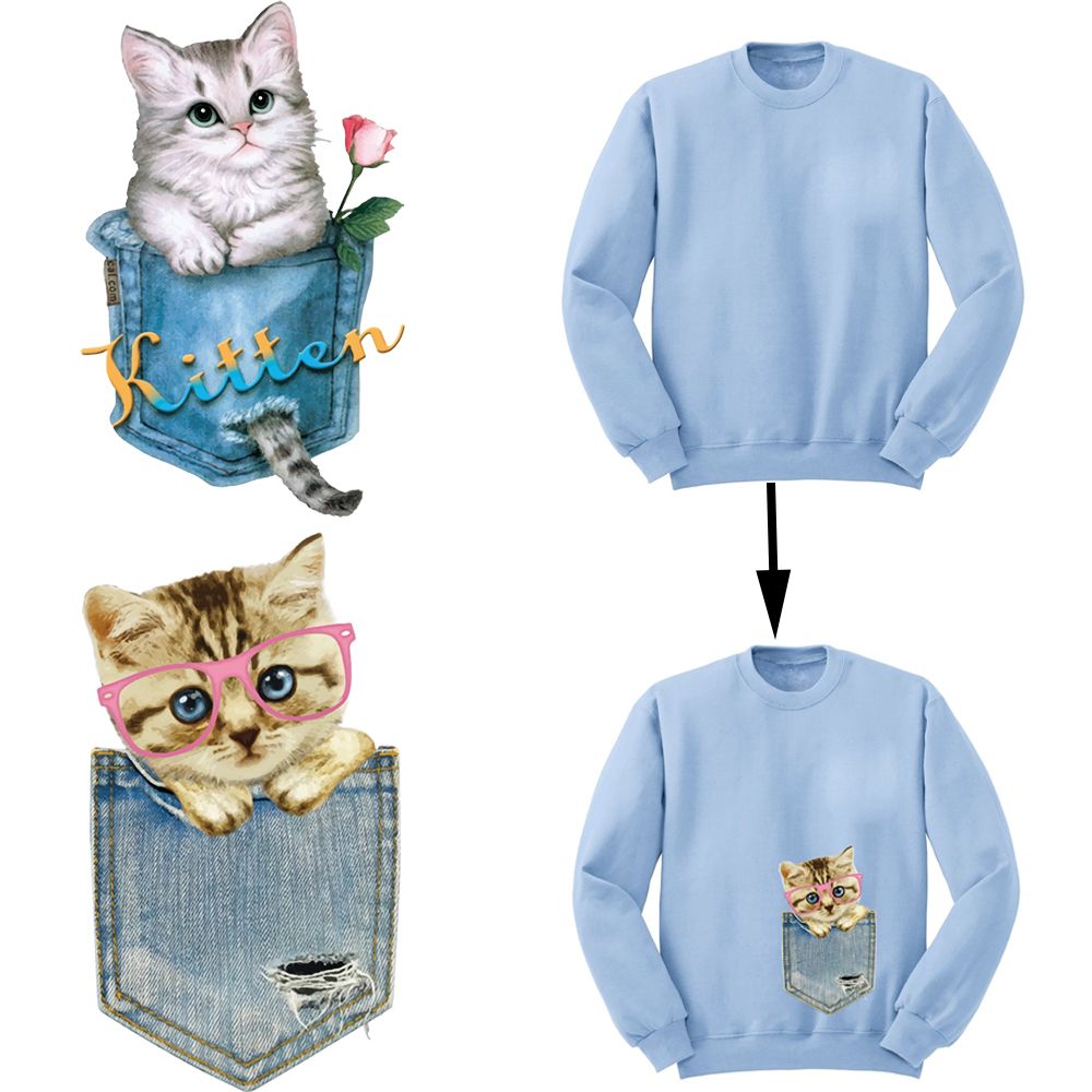Iron On Patch - プレス洗えるドレス服 DIY 印刷アイロン接着アップリケ熱伝達ステッカー猫パッチ
