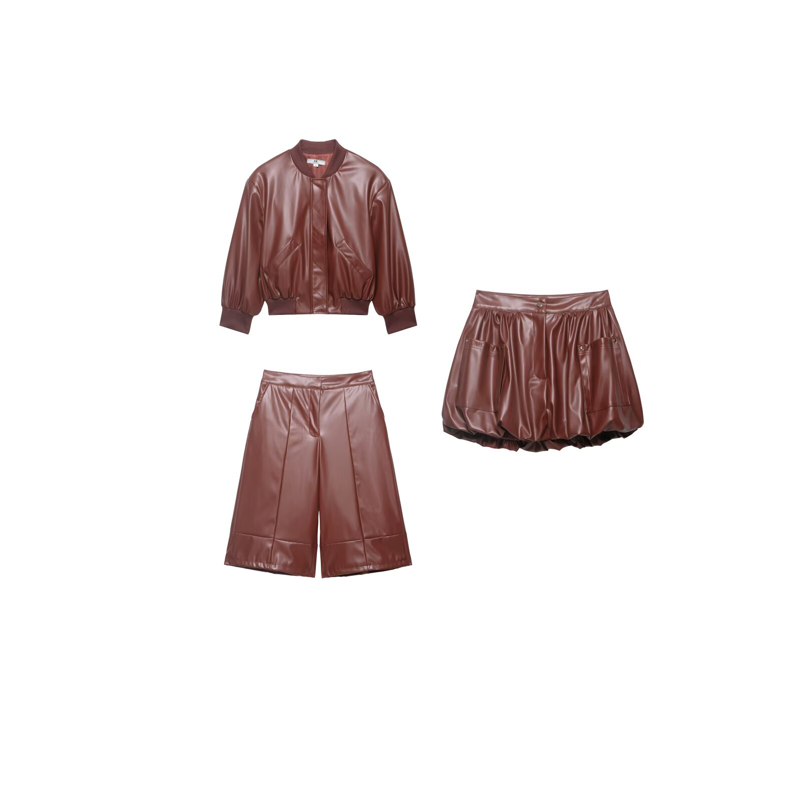 Shoulder Pad Set In - 新しい女性の通勤スタイルフェイクレザーショルダーパッドパイロットジャケットショートルーズジャケットショーツセット