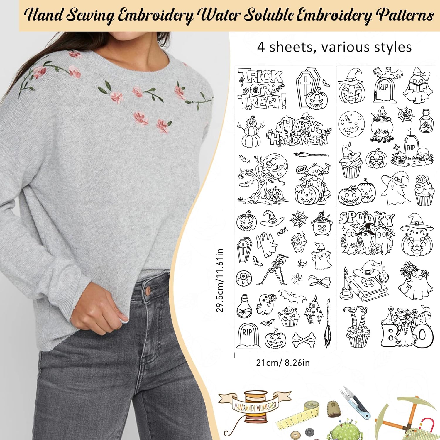 水溶性安定剤刺繍パターン、ハロウィンスティック＆ステッチ刺繍 - Textile Sewing Patterns のレビューと価格